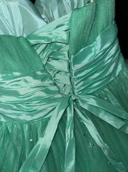 Unique Strapless Green Long Prom Dress Sequins Tulle A-Line Evening Dress GG6141