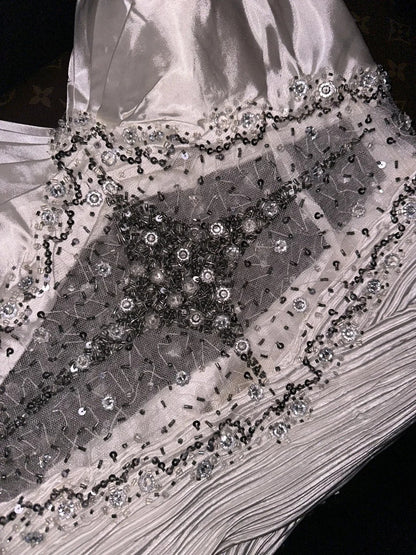 Elegant Spaghetti Straps Silver Prom Dress Beading A-Line Evening Dress GG6146