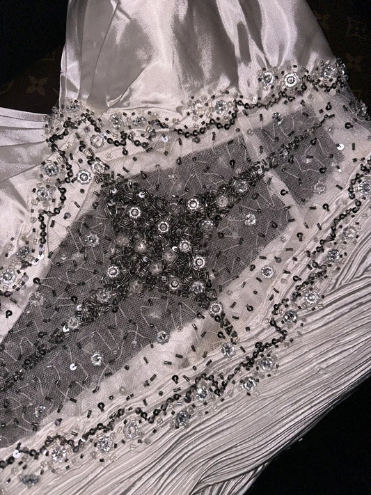 Elegant Spaghetti Straps Silver Prom Dress Beading A-Line Evening Dress GG6146