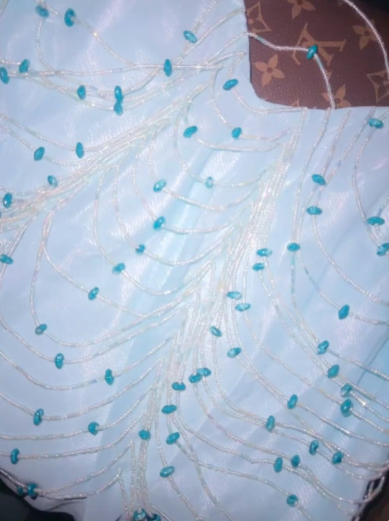 Glam V Neck Blue Prom Dress Beading Mermaid Evening Dress GG6154