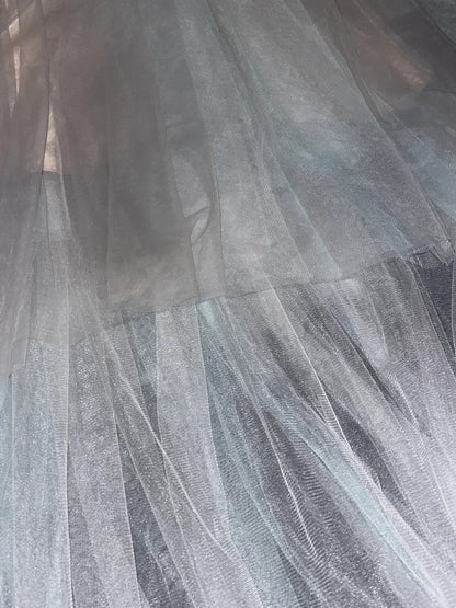 Glam Beaded Grey Tulle Prom Dress Beige Lining A-Line Evening Dress GG6161