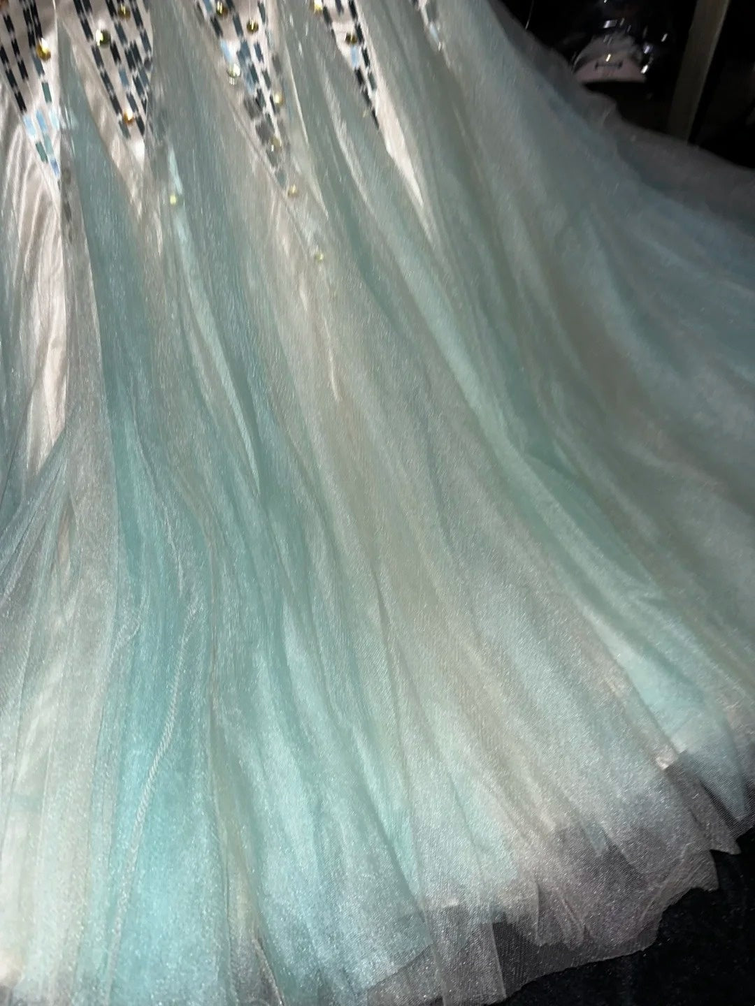 Fascinating Strapless Prom Dress Green Tulle Sequins Mermaid Evening Dress GG6162