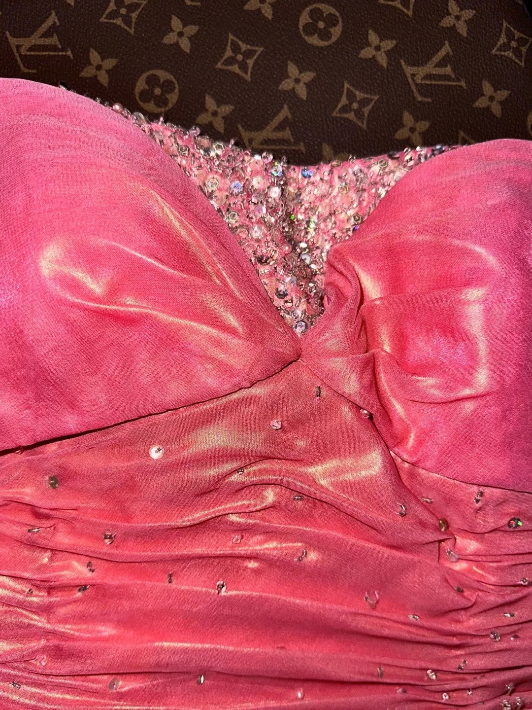 Enchanting Sweetheart Pink Prom Dress Satin Sequins A-Line Evening Dress GG6167