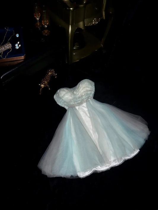 Fascinating Strapless Blue Homecoming Dress Beads A-Line Tulle Birthday Dress GG6171
