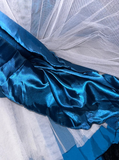 Vintage Strapless Blue Prom Dress Satin Beading Mermaid Evening Dress GG6173