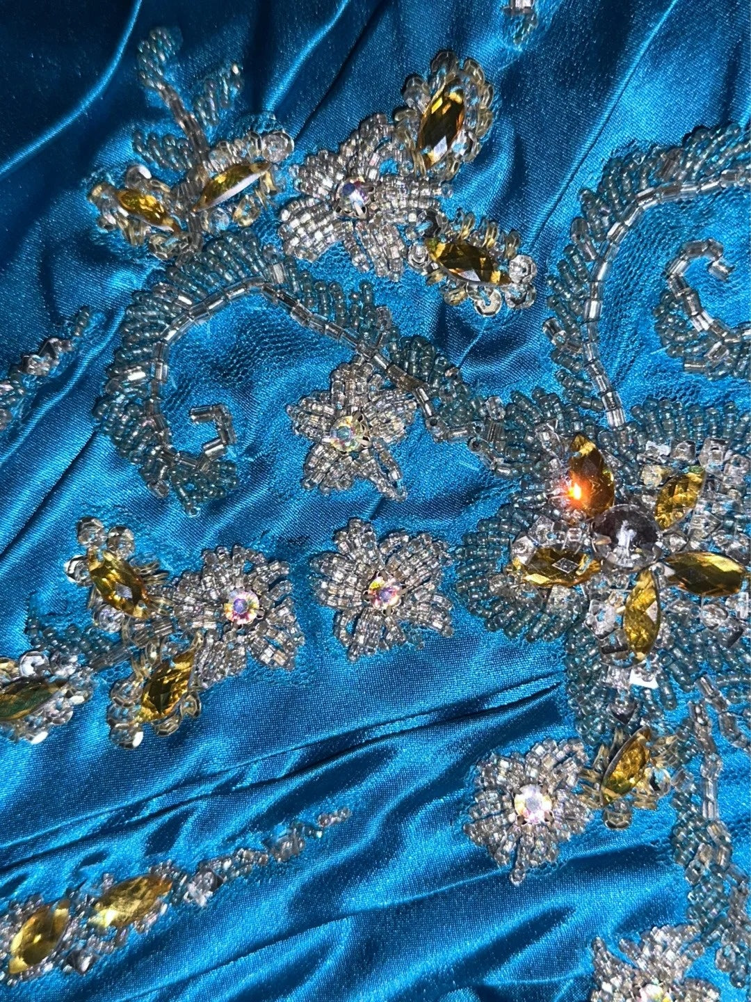 Vintage Strapless Blue Prom Dress Satin Beading Mermaid Evening Dress GG6173