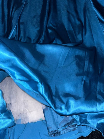 Vintage Strapless Blue Prom Dress Satin Beading Mermaid Evening Dress GG6173