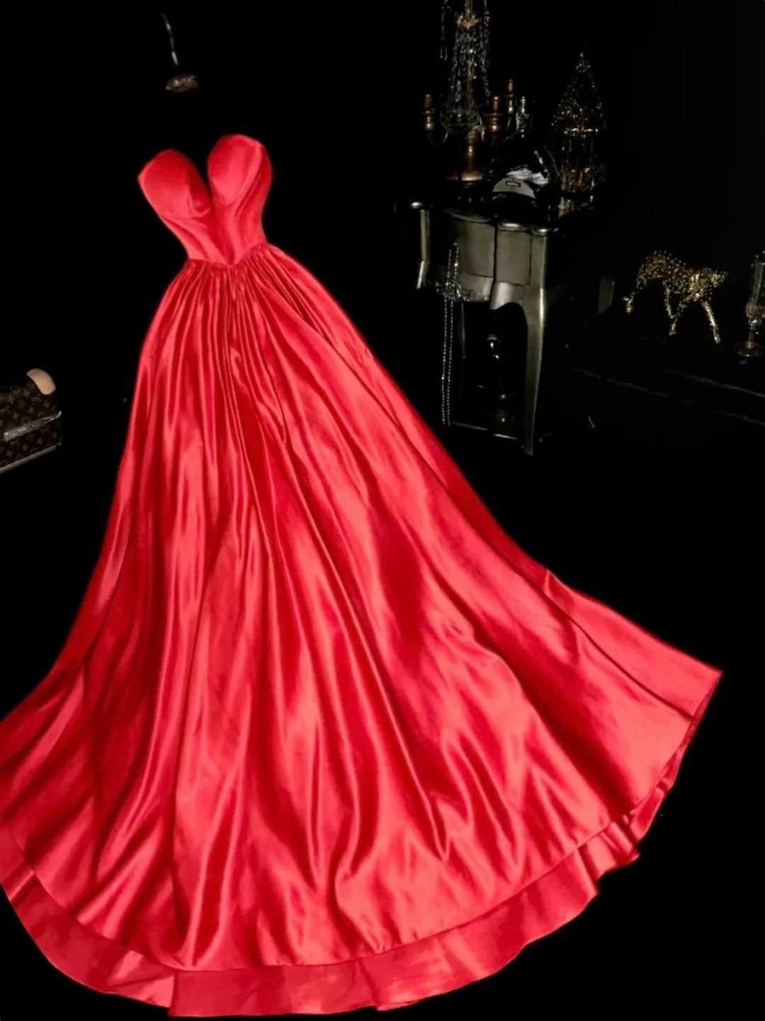 Simple Sweetheart Red Prom Dress Satin A-Line Evening Dress GG6179