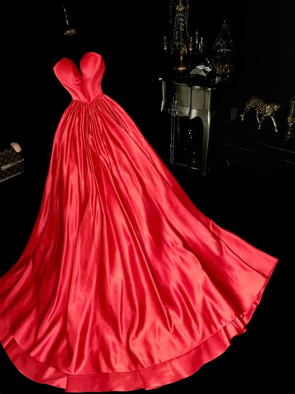 Simple Sweetheart Red Prom Dress Satin A-Line Evening Dress GG6179