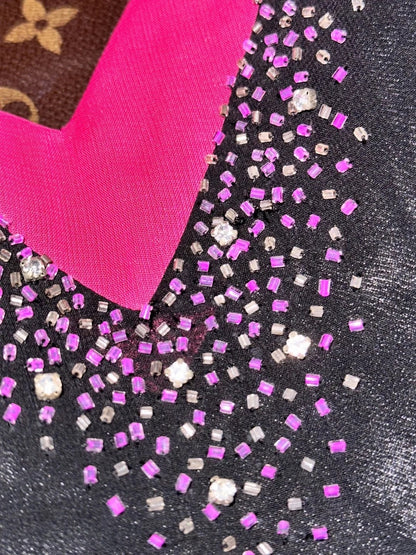 Classical Sequins Black Prom Dress Hot Pink Tulle A-Line Evening Dress GG6182