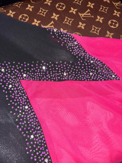 Classical Sequins Black Prom Dress Hot Pink Tulle A-Line Evening Dress GG6182