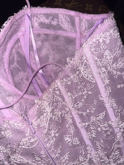 Dreamy Strapless Purple Prom Dress Sequins Lace Mermaid Evening Dress GG6183