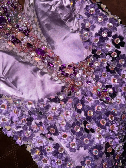 Glamorous Spaghetti Straps Purple Prom Dress Appliques Rhinestones Mermaid Evening Dress GG6185
