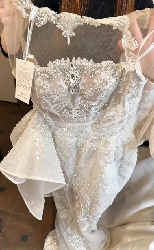 Luxurious High Collar Beading Wedding Dress Sequins Mermaid Bridal Dress GG6199