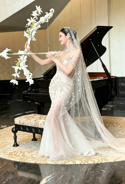 Glamorous High Collar Beading Wedding Dress Rhinestones Mermaid Bridal Dress GG6200