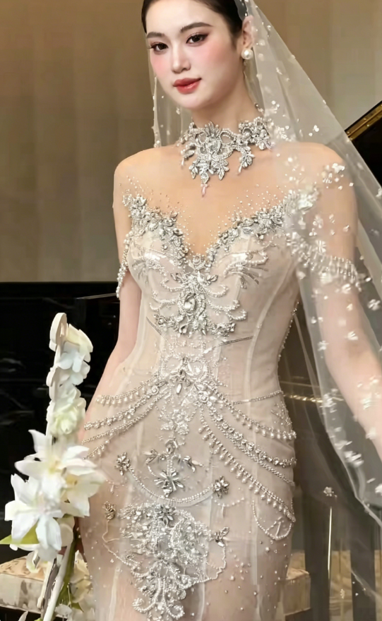Glamorous High Collar Beading Wedding Dress Rhinestones Mermaid Bridal Dress GG6200