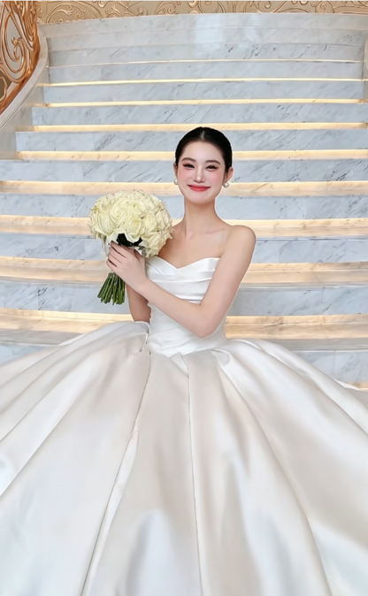 Classical Strapless Long Wedding Dress White Satin Bridal Dress GG6201