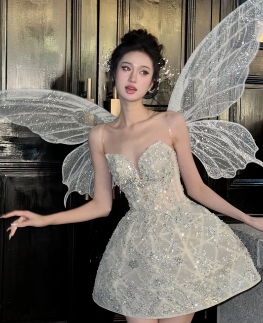 Glittering Sweetheart White Homecoming Dress Beading A-Line Birthday Dress GG6205