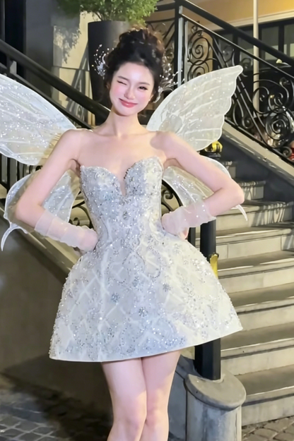 Glittering Sweetheart White Homecoming Dress Beading A-Line Birthday Dress GG6205