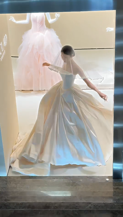 Trendy Strapless Bodice White Wedding Dress Satin Bridal Dress GG6206