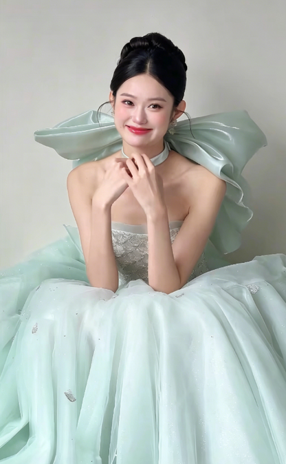 Dreamy Strapless Green Prom Dress Sequins Tulle A-Line Evening Dress GG6211