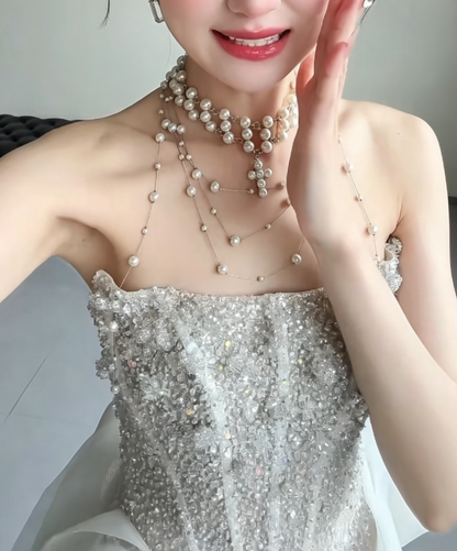 Exquisite Strapless Beading Wedding Dress Tulle Mermaid Tulle Bridal Dress GG6213