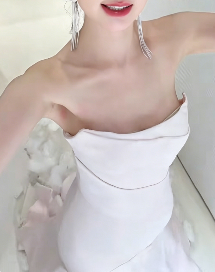 Glam Strapless Satin Pink Wedding Dress Handmade Flowers Mermaid Tulle Bridal Dress GG6224