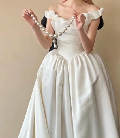 Enchanting Off-Shoulder White Wedding Dress Satin A-Line Bridal Dress GG6236