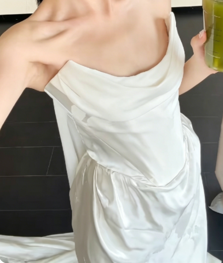 Charming Strapless Slit White Wedding Dress Jacquard Satin Sheath Bridal Dress GG6240