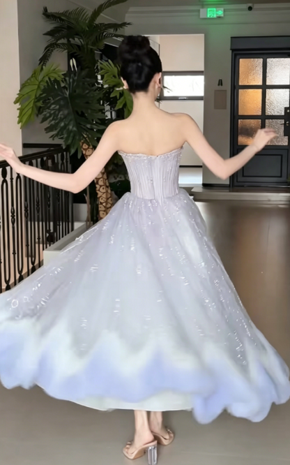 Dreamy Strapless Purple Prom Dress Beading A-Line Evening Dress GG6267
