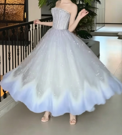 Dreamy Strapless Purple Prom Dress Beading A-Line Evening Dress GG6267