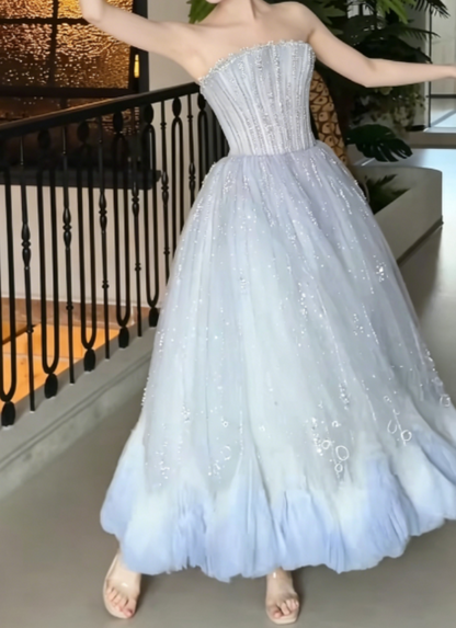 Dreamy Strapless Purple Prom Dress Beading A-Line Evening Dress GG6267