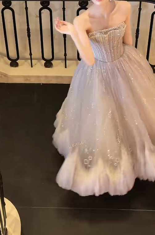 Dreamy Strapless Purple Prom Dress Beading A-Line Evening Dress GG6267