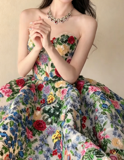 Dreamy Sweetheart Floral Prom Dress Sequins A-Line Evening Dress GG6271
