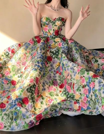 Dreamy Sweetheart Floral Prom Dress Sequins A-Line Evening Dress GG6271