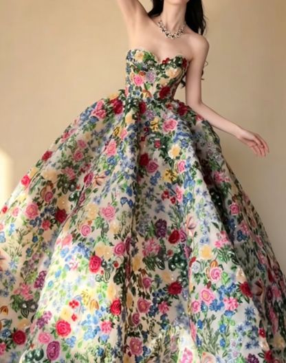 Dreamy Sweetheart Floral Prom Dress Sequins A-Line Evening Dress GG6271