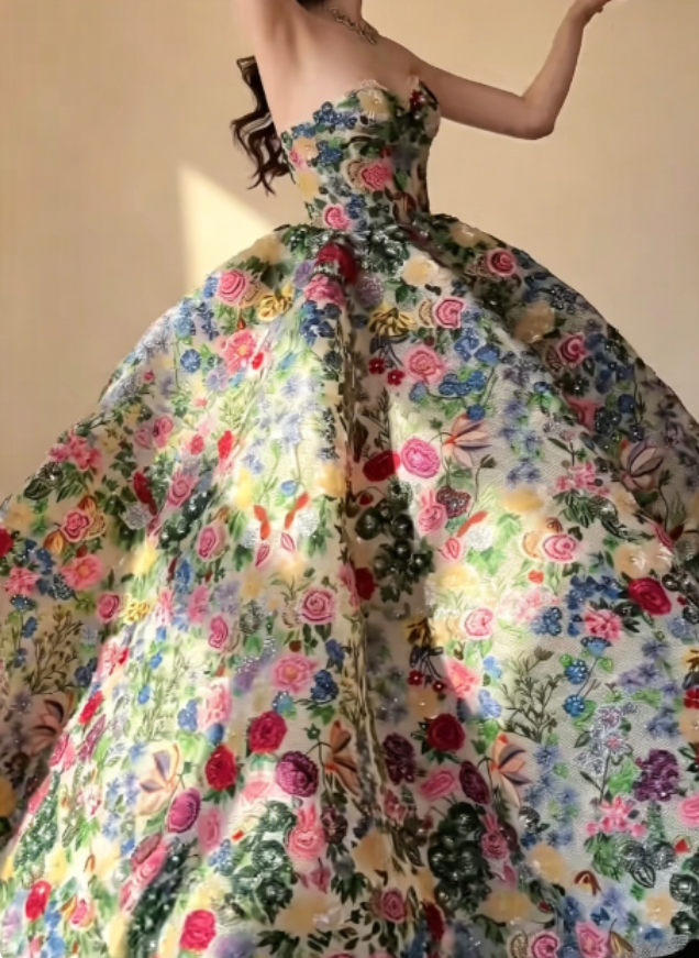 Dreamy Sweetheart Floral Prom Dress Sequins A-Line Evening Dress GG6271