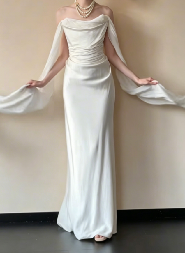 Classical Off-Shoulder White Wedding Dress Satin Sheath Bridal Dress GG6273