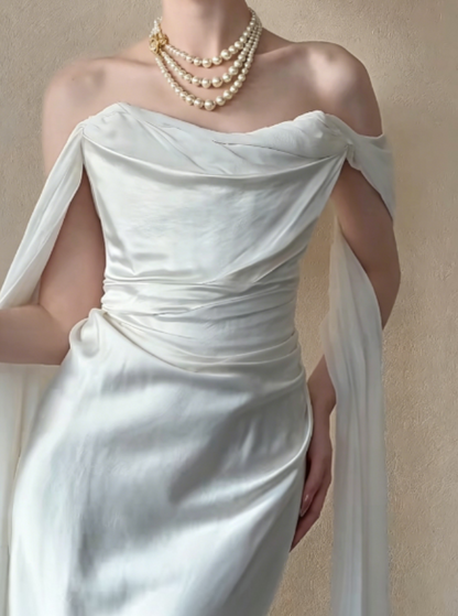 Classical Off-Shoulder White Wedding Dress Satin Sheath Bridal Dress GG6273