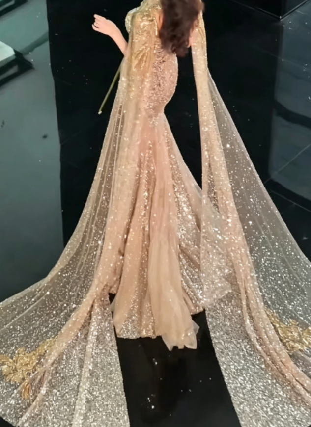 Glam Beaded Gold Prom Dress Sequins Mermaid Evening Dress GG6283