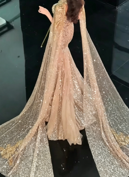 Glam Beaded Gold Prom Dress Sequins Mermaid Evening Dress GG6283