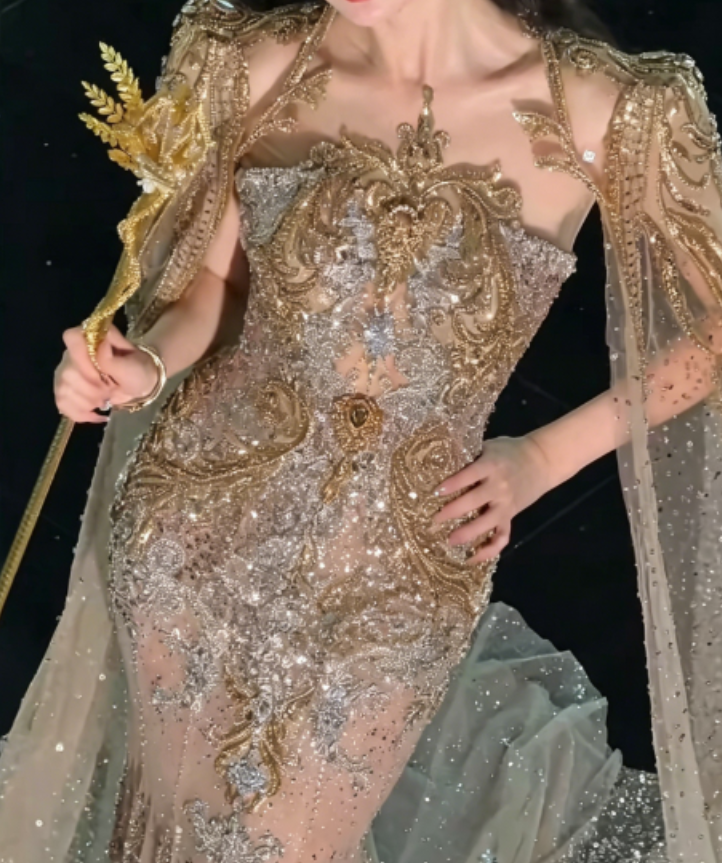 Glam Beaded Gold Prom Dress Sequins Mermaid Evening Dress GG6283