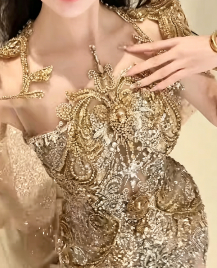 Glam Beaded Gold Prom Dress Sequins Mermaid Evening Dress GG6283