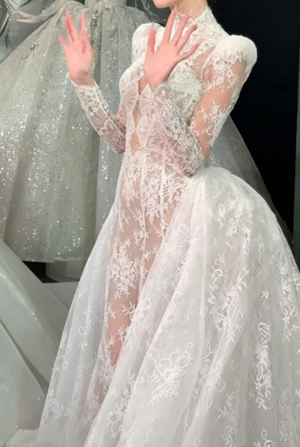 Delicated Lace Wedding Dress Long Sleeve Mermaid Bridal Dress GG6285