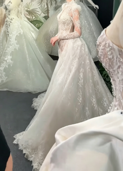 Delicated Lace Wedding Dress Long Sleeve Mermaid Bridal Dress GG6285