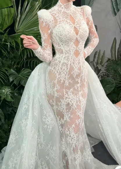 Delicated Lace Wedding Dress Long Sleeve Mermaid Bridal Dress GG6285