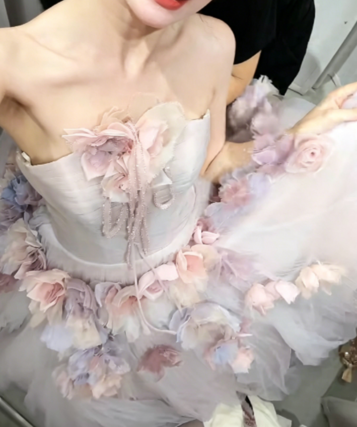 Ethereal Halter Neck Purple Prom Dress 3D Floral Tulle A-Line Evening Dress GG6291