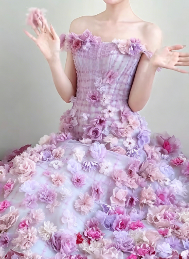 Dreamy Off-Shoulder Purple Prom Dress 3D Appliques Mermaid Evening Dress GG6297