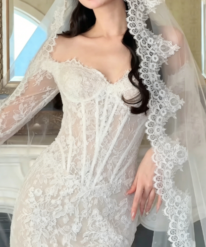 Elegant Off-Shoulder Lace Wedding Dress Long Sleeves Mermaid Bridal Dress GG6311