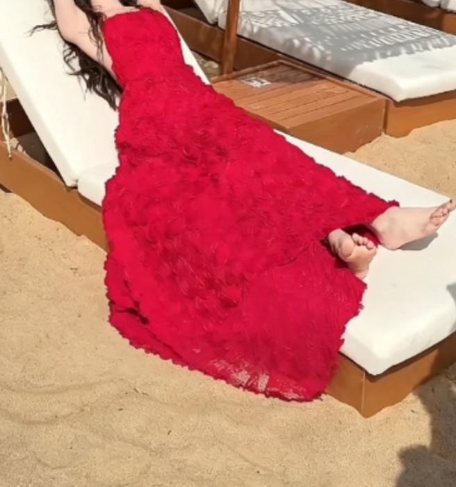 Sexy Strapless Red Prom Dress Floral A-Line Evening Dress GG6328